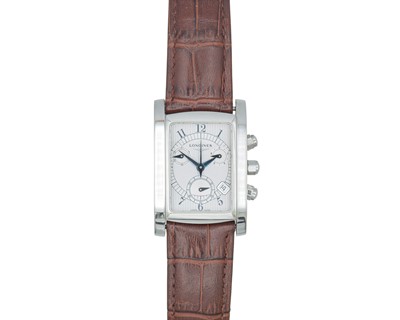 Lot 1027 - LONGINES - A Dolce Vita chronograph gentleman's stainless steel quartz bracelet wristwatch.