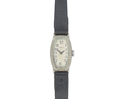 Lot 1079 - HAMILTON - An Art Deco 14k white gold cased lady's manual wind cocktail watch.