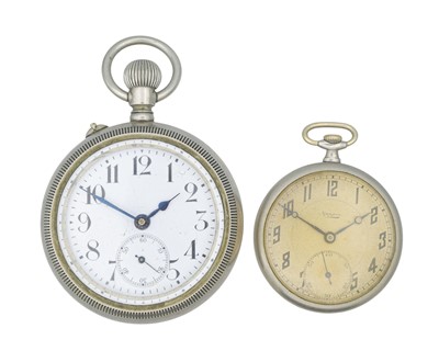 Lot 53 - Two nickel cased keyless wind pocket watches.