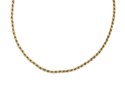 Lot 39 - A 9k gold rope chain necklace.