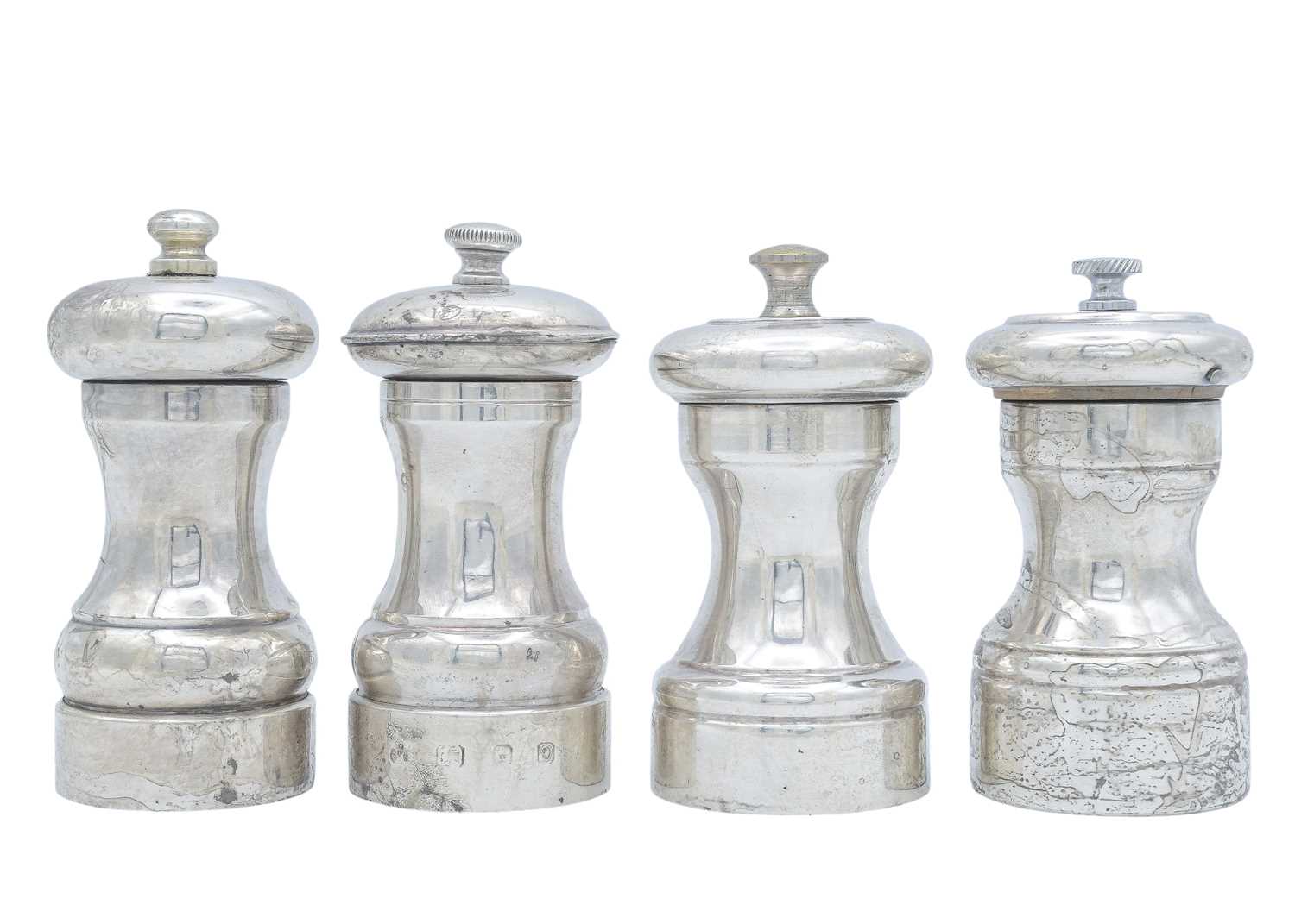 Lot 15 - Two matched pairs of silver salt & pepper grinders.