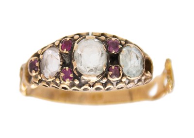 Lot 116 - A Victorian high-purity rose gold (test 14k) quartz and ruby set ring.
