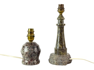 Lot 38 - A Cornish serpentine turned lighthouse table lamp.