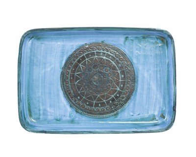 Lot 396 - A Troika Pottery blue glazed dish.