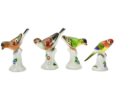 Lot 359 - Four Meissen porcelain miniature figures of birds.