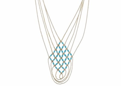 Lot 33 - A silver, turquoise imitation bead fringe necklace. COMBINED WITH LOT NO 31 TJ05.