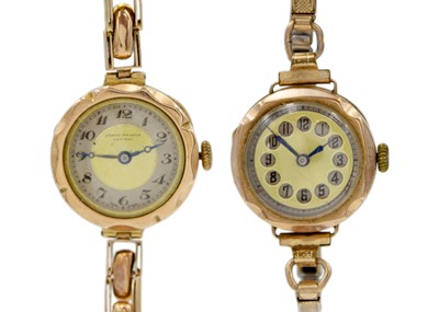 Lot 1200 - Two 9k ladies manual wind wristwatches.