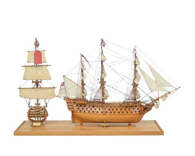 Lot 47 - A cased wooden model of HMS Victory.