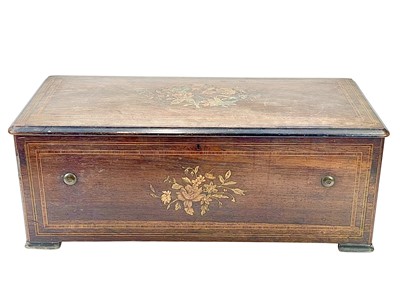 Lot 5 - A Swiss rosewood, inlaid, and ebonised cylinder music box.