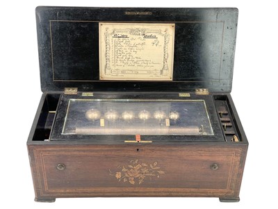 Lot 5 - A Swiss rosewood, inlaid, and ebonised cylinder music box.
