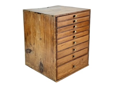 Lot 432 - A late 19th/early 20th century pine nine drawer specimen or collector's cabinet.