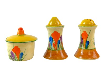 Lot 448 - A Clarice Cliff 'Crocus' pattern cruet set.