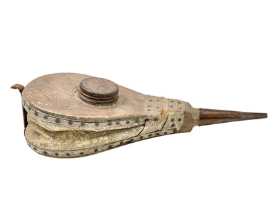 Lot 46 - A pair of Elm and leather wig powder bellows.