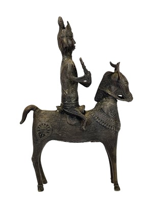 Lot 16 - A Burmese bronze sculpture of a horse and rider.