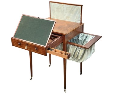 Lot 527 - A Regency mahogany and satinwood banded Lady's work and writing table.