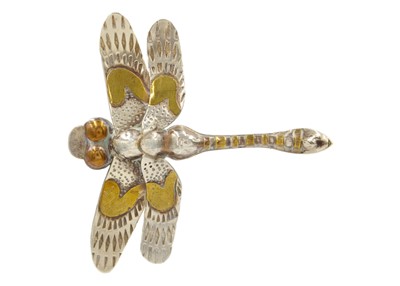Lot 81 - A Cornelius J Van Dopp damselfly brass and copper brooch.
