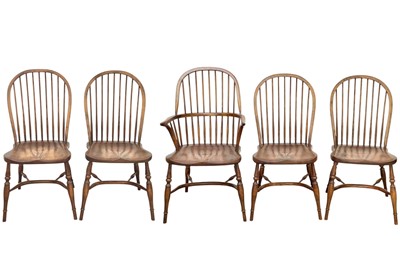 Lot 495 - A set of five ash and elm Windsor dining chairs.