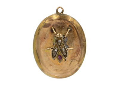 Lot 99 - A Victorian high-purity gold diamond and ruby pendant locket decorated with a fly.