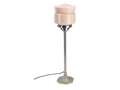 Lot 477 - An Art Deco chrome and pink glass table lamp.