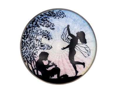 Lot 102 - A Norwegian silver and enamel Pan and Fairy brooch by MARIUS HAMMER.