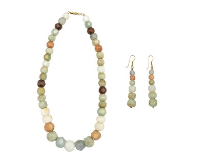 Lot 55 - A set of multicoloured faceted jade bead necklaces with a matching pair of earrings.