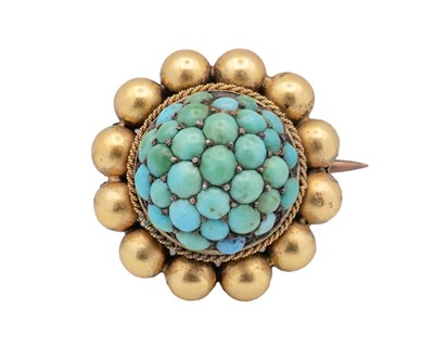 Lot 100 - A high-purity gold and turquoise pave brooch.