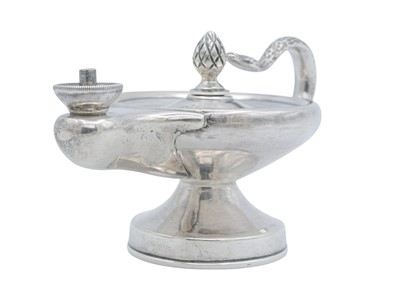 Lot 2 - A Victorian silver cigar lamp with a cast serpent handle, by Joseph Braham.