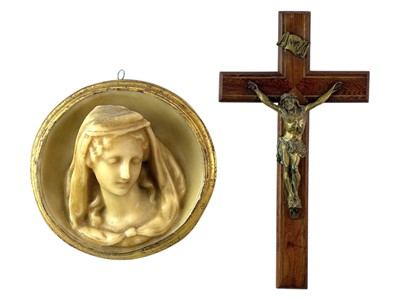 Lot 2 - A circular wax relief portrait of the Virgin Mary.