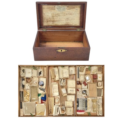Lot 39 - A mahogany case of mineral and raw material specimens.