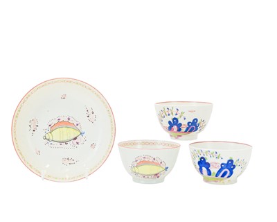 Lot 357 - A New Hall yellow shell pattern tea bowl and saucer.