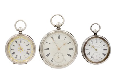 Lot 1177 - A selection of three 0.935 silver cased key wind pocket watches.