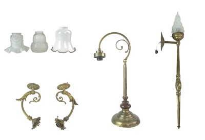 Lot 474 - A pair of gilt brass scroll wall lights.