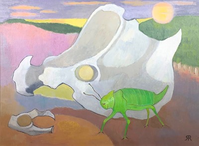 Lot 102 - Rosina ROGERS (1918-2011) Green Cricket Oil on...