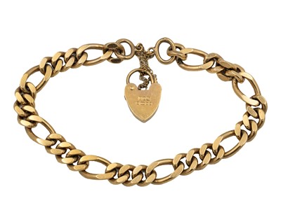 Lot 133 - A 9k Figaro link bracelet with padlock clasp.