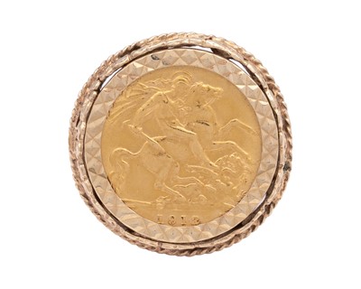 Lot 138 - A 1912 half-sovereign gold coin mounted in a 9k ring.