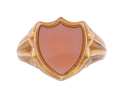 Lot 129 - A Victorian 15k gold carnelian signet ring.