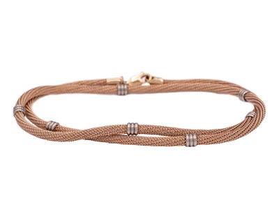 Lot 127 - A 9k rose gold rounded mesh chain necklace.