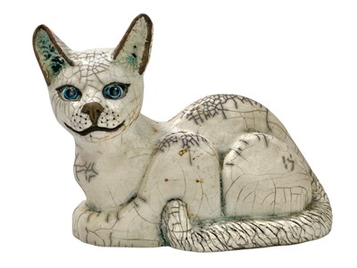 Lot 453 - Sara Rudge (British, contemporary) A Raku pottery cat figure.