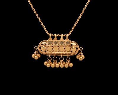Lot 143 - An Indian high purity gold (acid tested) Dholna pendant necklace.