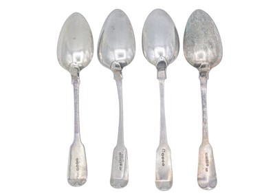 Lot 4 - A selection of four 19th-century silver fiddle pattern table spoons.