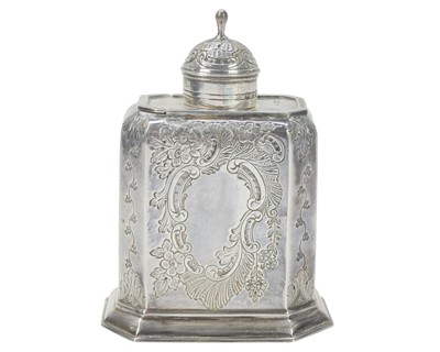 Lot 238 - A Victorian silver tea caddy of rectangular form, with slide off cover and pull off lid.