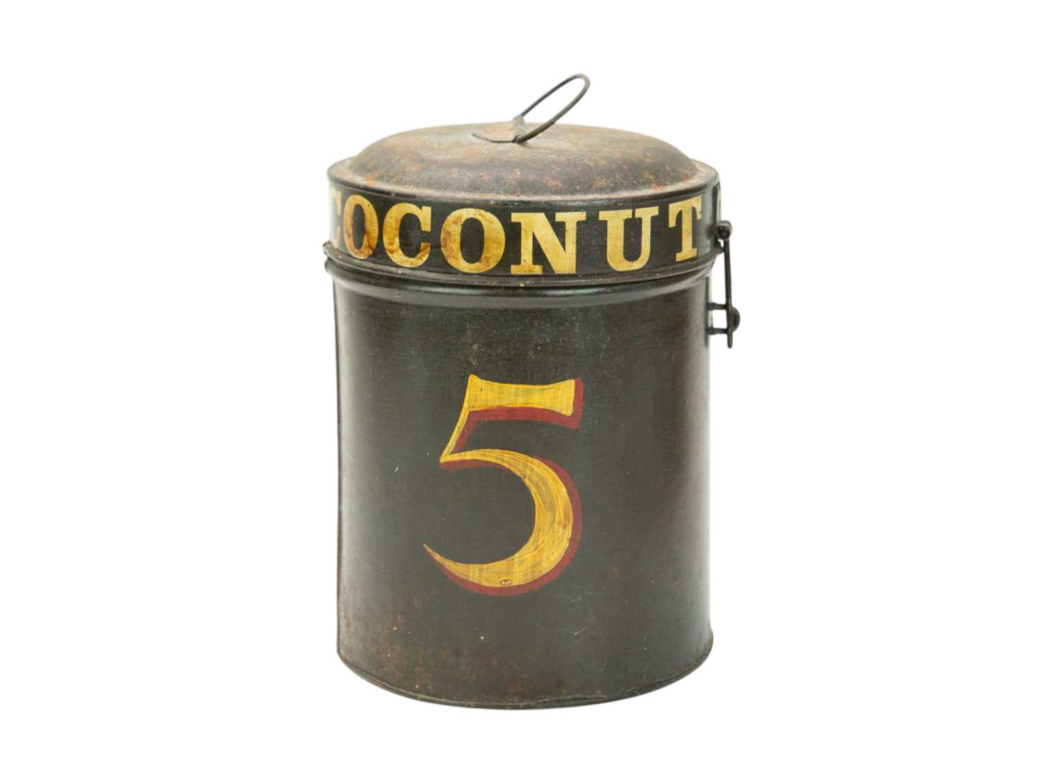 Lot 12 - A painted toleware tobaccanist's canister.