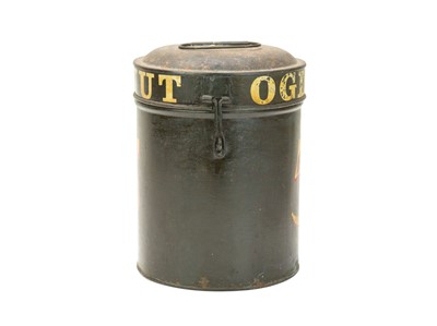 Lot 12 - A painted toleware tobaccanist's canister.