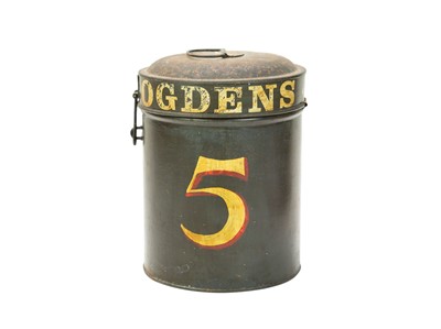Lot 12 - A painted toleware tobaccanist's canister.
