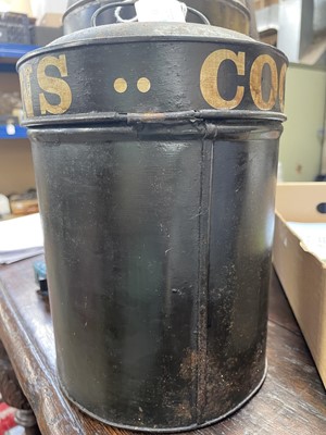 Lot 12 - A painted toleware tobaccanist's canister.
