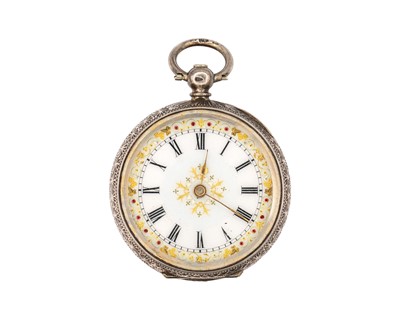 Lot 1139 - A Swiss .935 silver cased key wind cylinder fob watch, within retailers watch box.