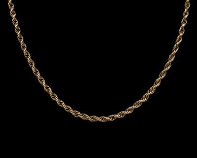 Lot 170 - A 9K gold rope chain necklace.
