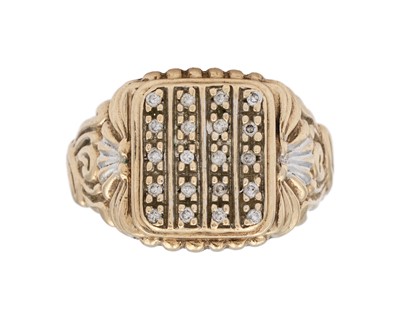 Lot 173 - A 9k gold and diamond gentleman's ring.