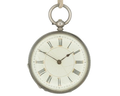 Lot 1129 - A silver cased Swiss cylinder fob watch.