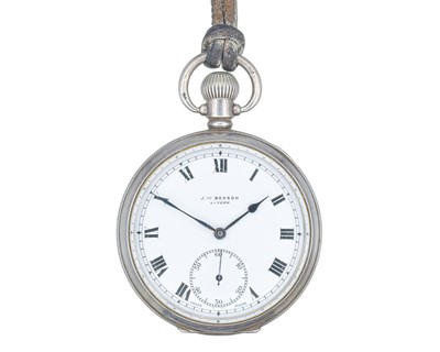 Lot 1125 - J.W. BENSON - A silver-cased keyless wind lever pocket watch.
